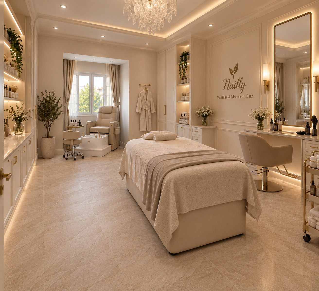 Concept visualisation: massage and Moroccan bath room.